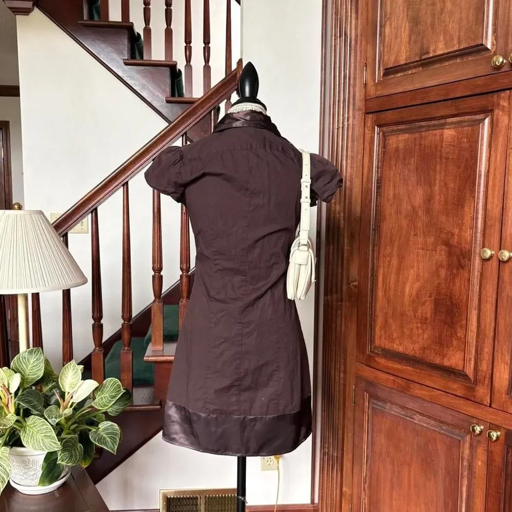 Iz Byer Y2K 90s Vintage Dark Brown Dress Cap Sleeves Mini Cute Retro Indie - Picture 4 of 7